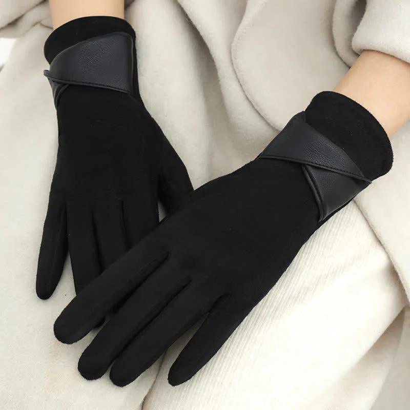 Women's Solid Color Warm Fleece Lined Sueded Gloves - Image 18