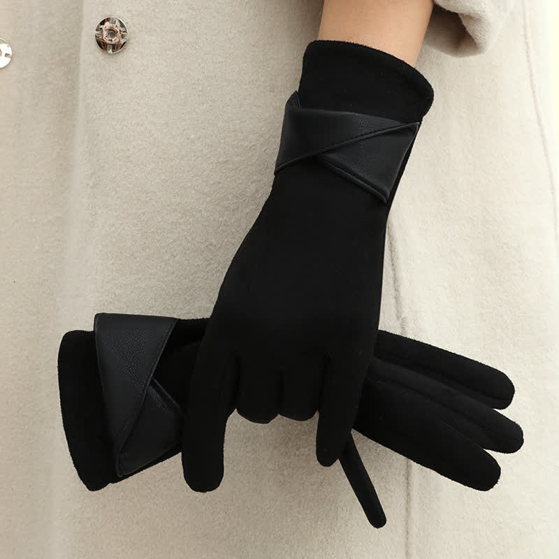 Women's Solid Color Warm Fleece Lined Sueded Gloves - Image 19