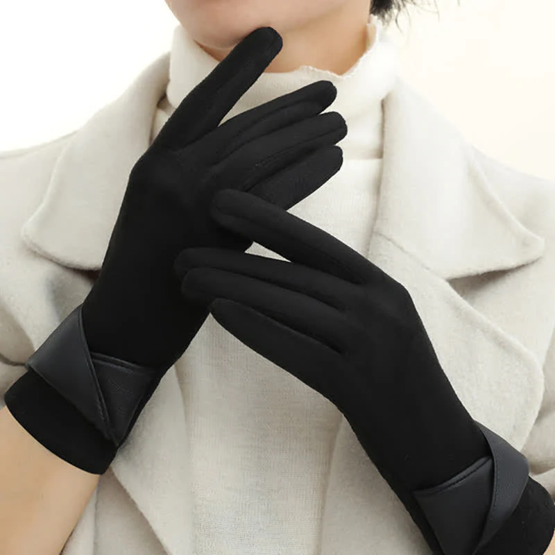 Women's Solid Color Warm Fleece Lined Sueded Gloves - Image 20