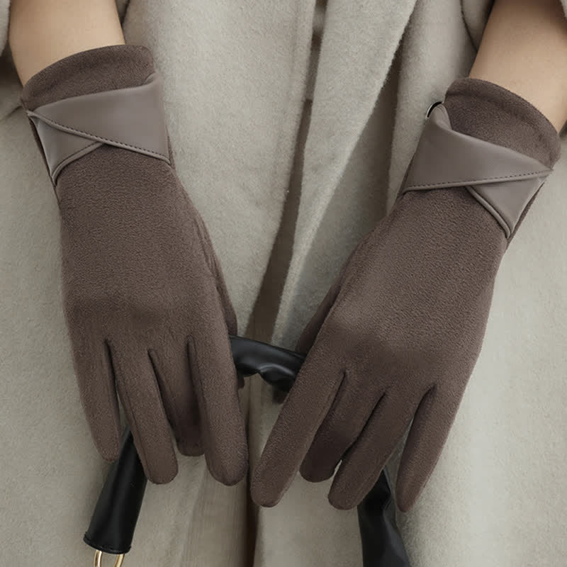 Women's Solid Color Warm Fleece Lined Sueded Gloves - Image 3