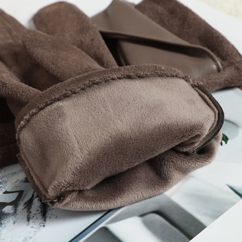 Women's Solid Color Warm Fleece Lined Sueded Gloves - Image 4