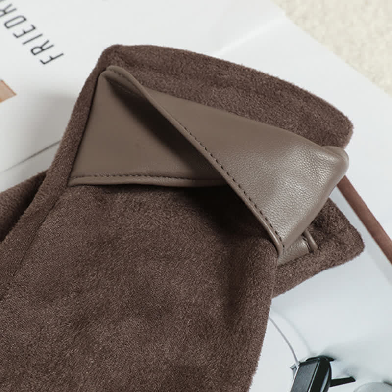Women's Solid Color Warm Fleece Lined Sueded Gloves - Image 5