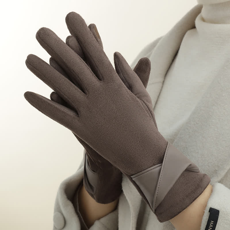 Women's Solid Color Warm Fleece Lined Sueded Gloves - Image 8