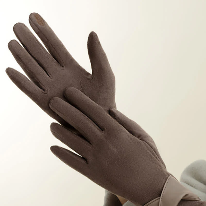 Women's Solid Color Warm Fleece Lined Sueded Gloves - Image 9
