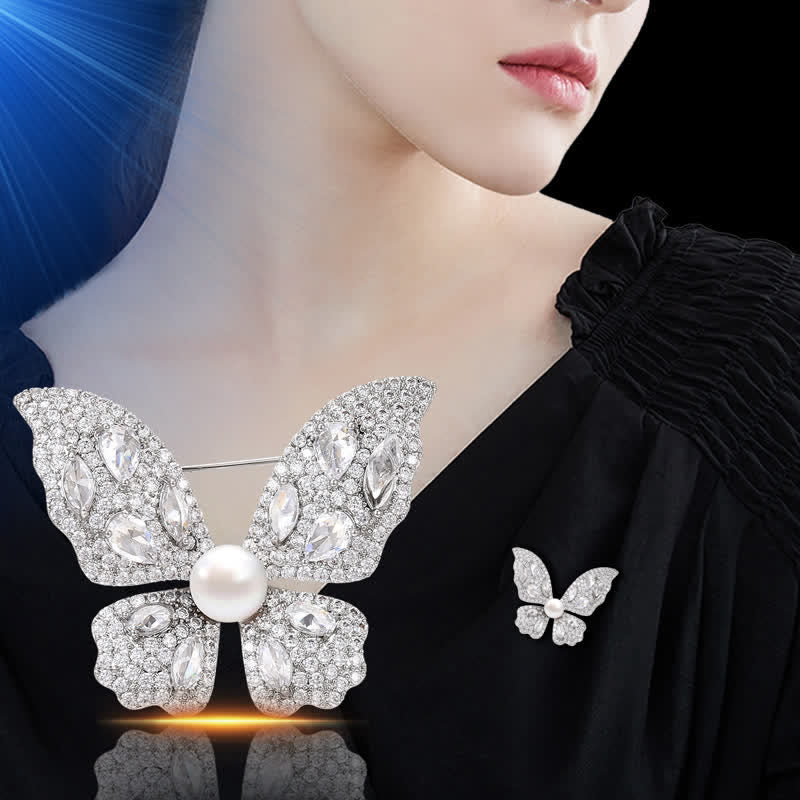 Women's Sparkling Zircon Pearl Butterfly Brooch - Image 2