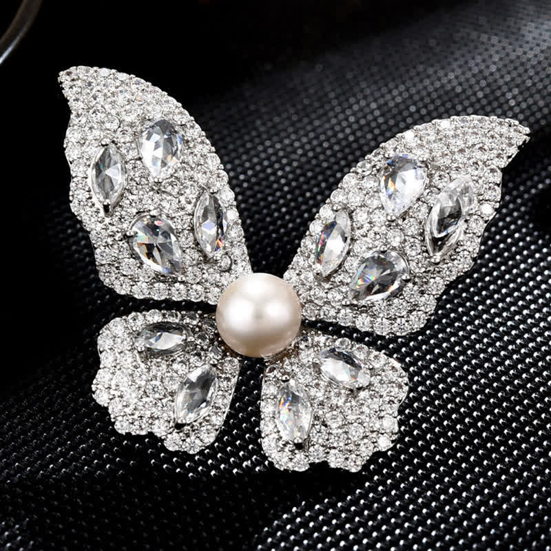 Women's Sparkling Zircon Pearl Butterfly Brooch - Image 3