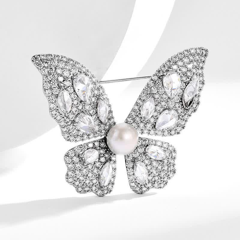 Women's Sparkling Zircon Pearl Butterfly Brooch - Image 5