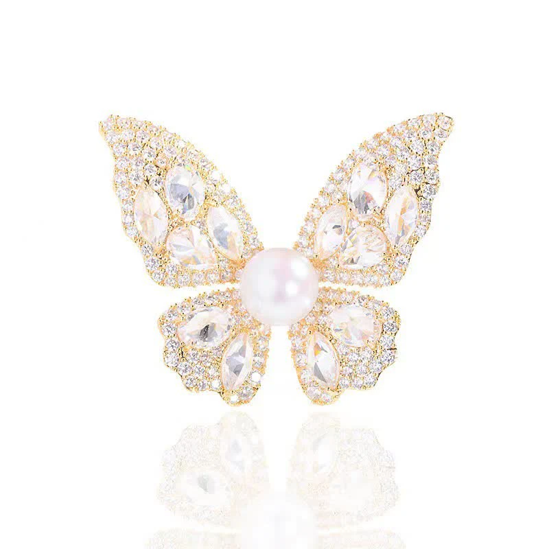 Women's Sparkling Zircon Pearl Butterfly Brooch - Image 6