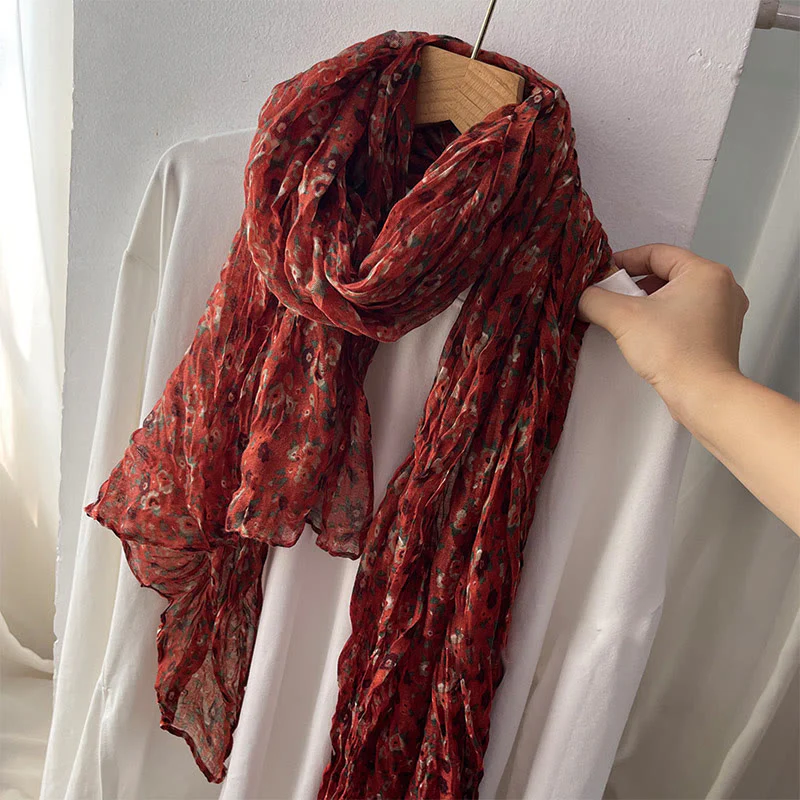 Women's Spring Pleated Floral Pattern Soft Scarf - Image 10