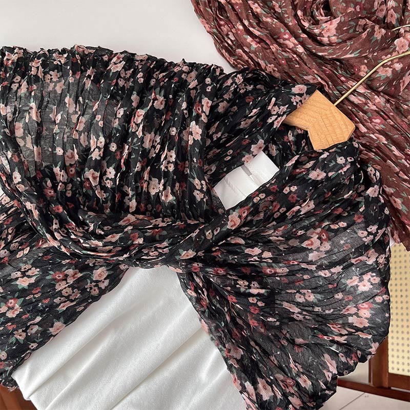 Women's Spring Pleated Floral Pattern Soft Scarf - Image 12