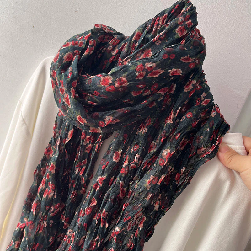 Women's Spring Pleated Floral Pattern Soft Scarf - Image 13