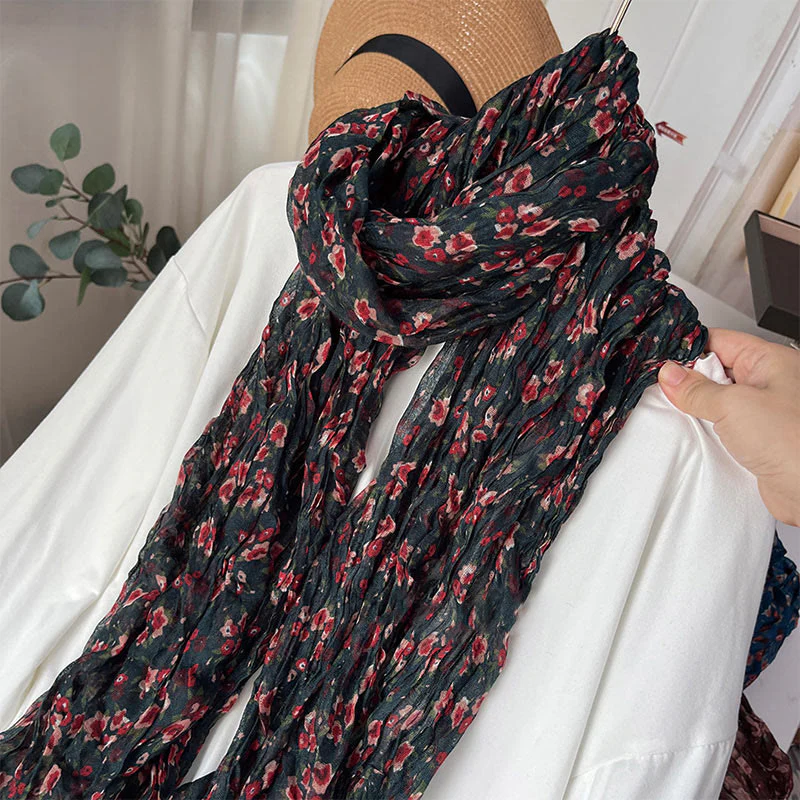 Women's Spring Pleated Floral Pattern Soft Scarf - Image 14