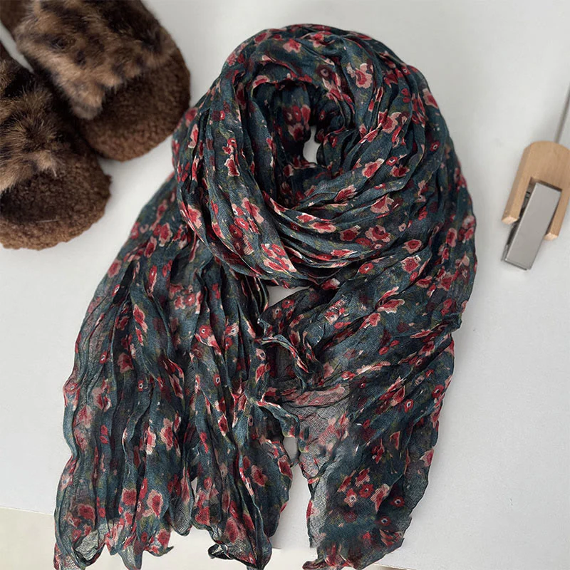 Women's Spring Pleated Floral Pattern Soft Scarf - Image 15