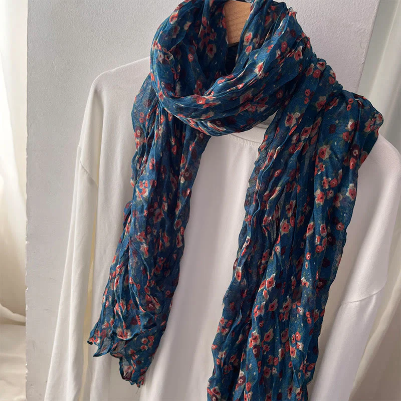 Women's Spring Pleated Floral Pattern Soft Scarf - Image 2