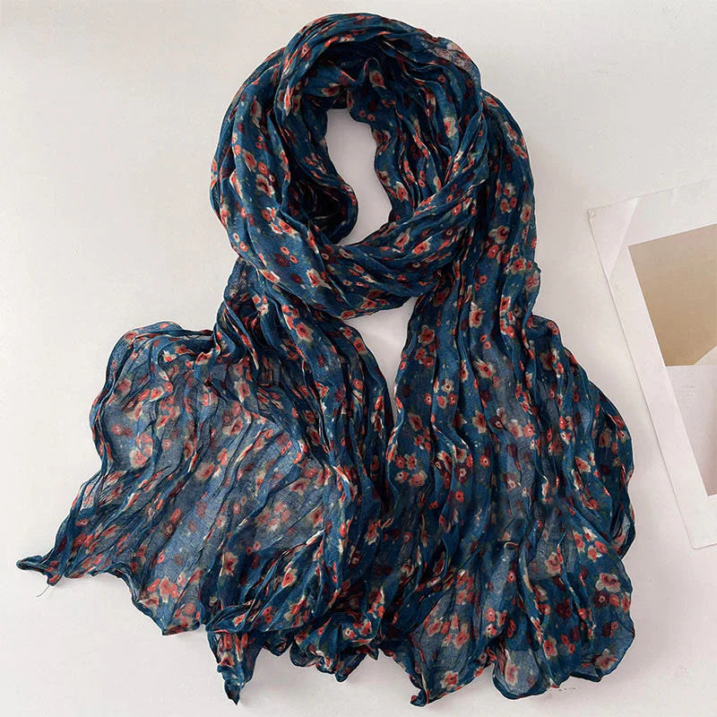 Women's Spring Pleated Floral Pattern Soft Scarf - Image 3