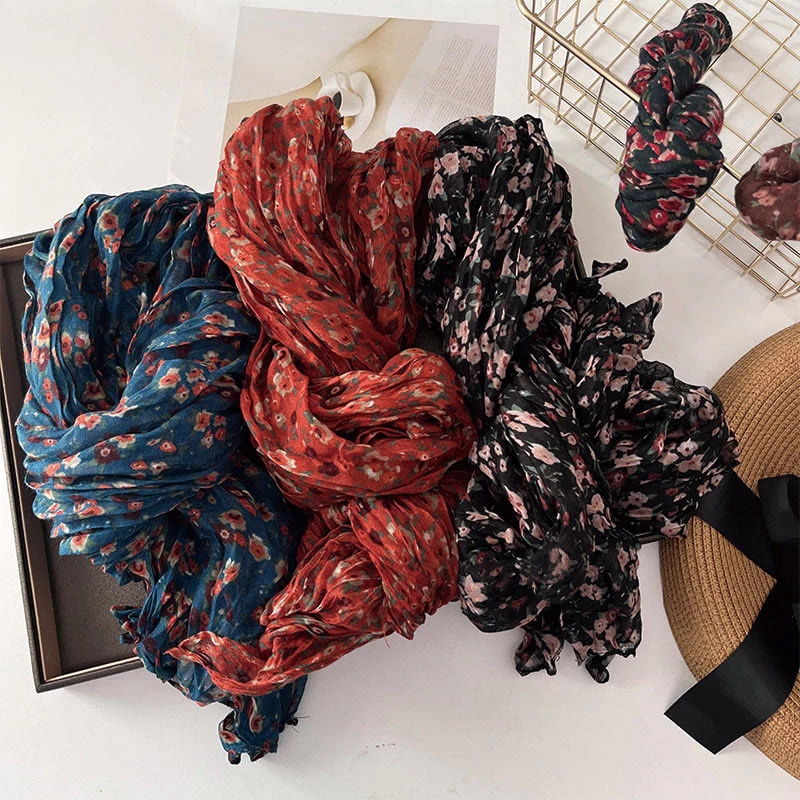 Women's Spring Pleated Floral Pattern Soft Scarf - Image 5
