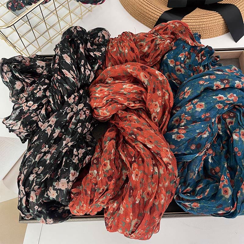 Women's Spring Pleated Floral Pattern Soft Scarf - Image 6