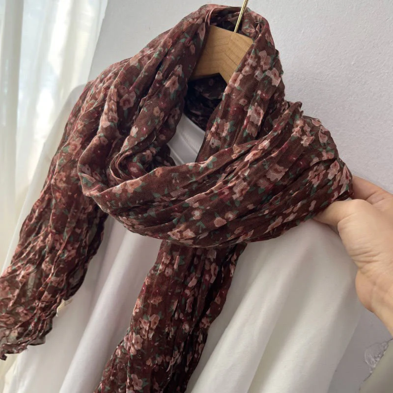 Women's Spring Pleated Floral Pattern Soft Scarf - Image 8