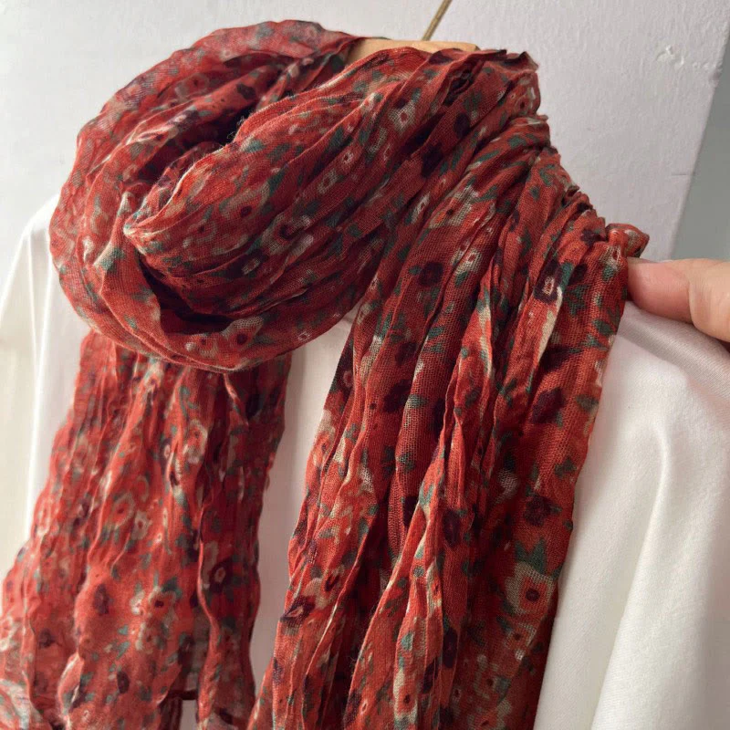 Women's Spring Pleated Floral Pattern Soft Scarf - Image 9