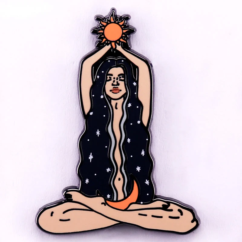 Women's The Sun Moon Celestial Goddess Enamel Brooch