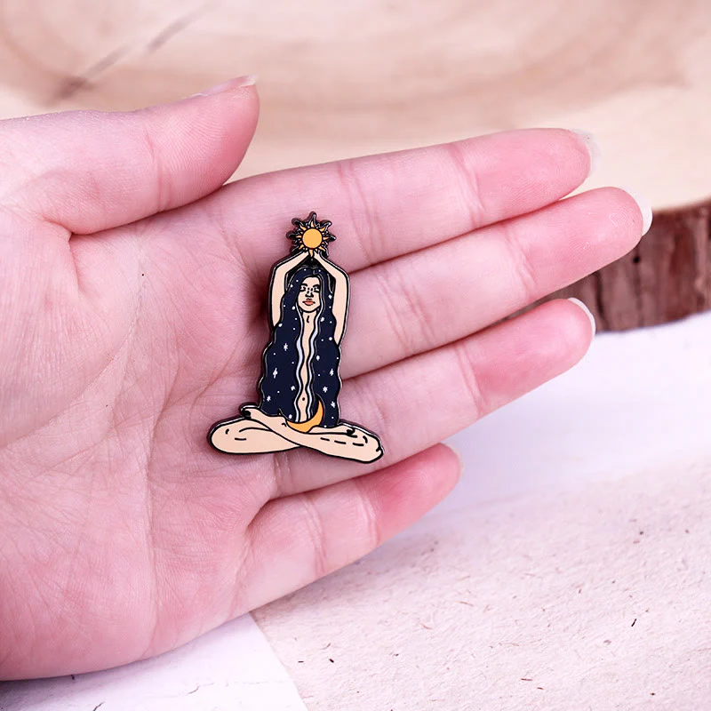 Women's The Sun Moon Celestial Goddess Enamel Brooch - Image 3