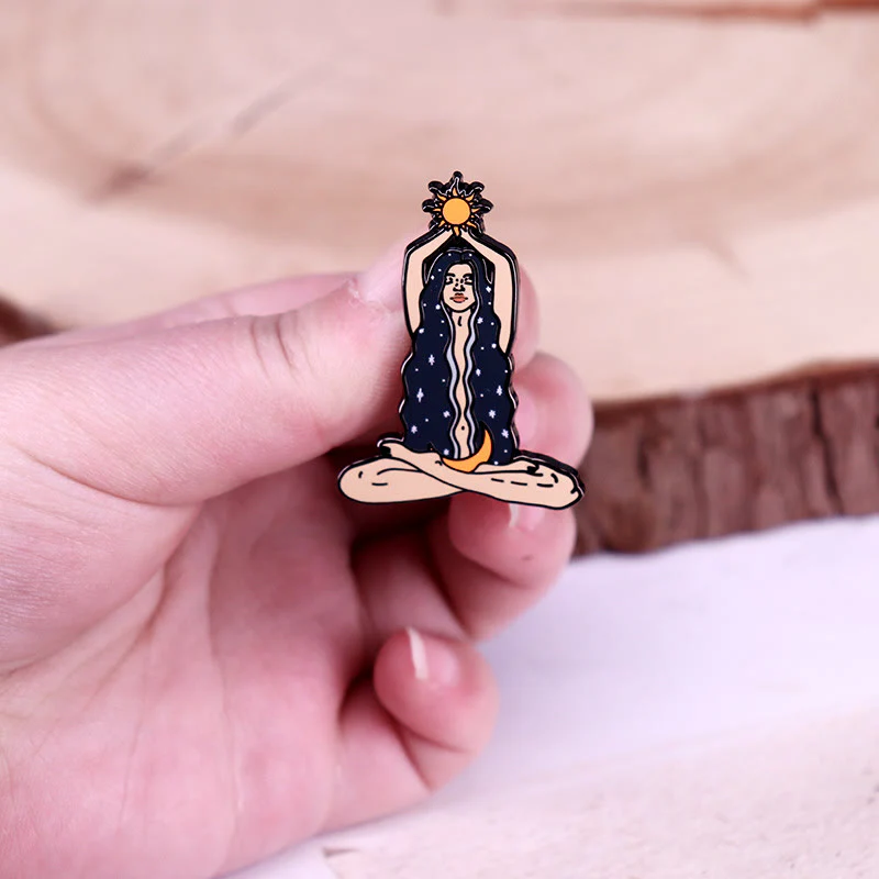 Women's The Sun Moon Celestial Goddess Enamel Brooch - Image 4