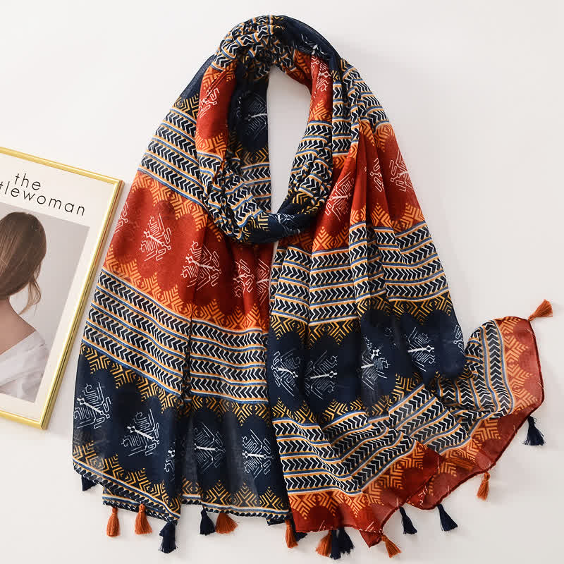 Women's Thin Lovely Butterfly Floral Tassel Scarf - Image 12