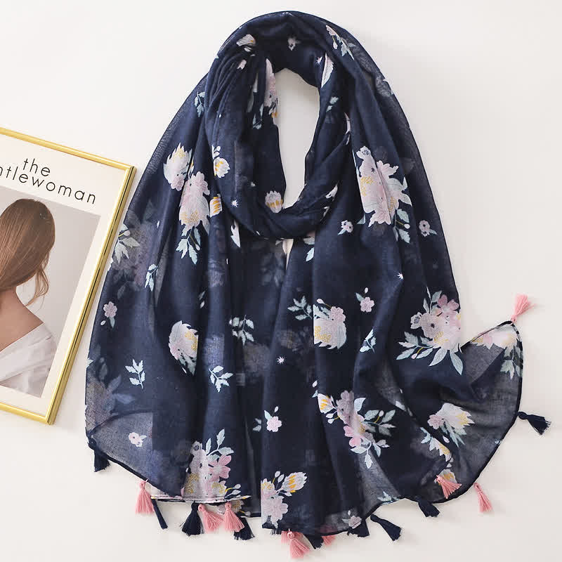 Women's Thin Lovely Butterfly Floral Tassel Scarf - Image 13
