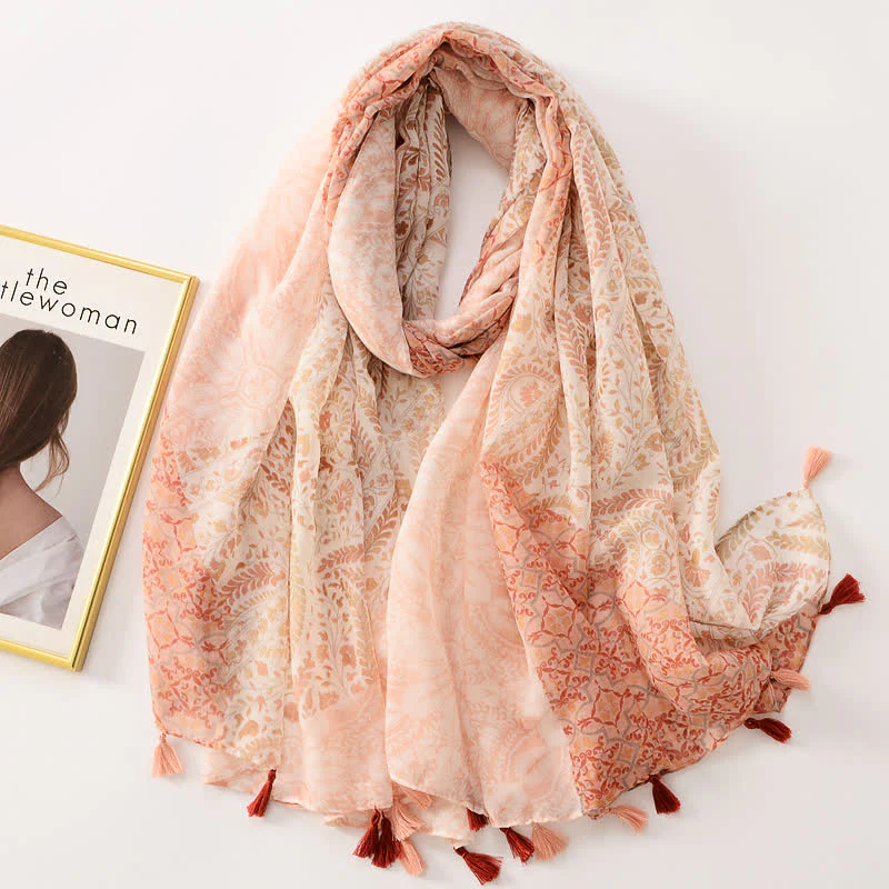 Women's Thin Lovely Butterfly Floral Tassel Scarf - Image 26