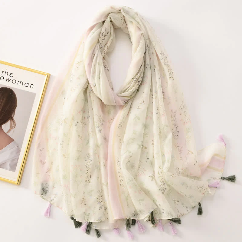 Women's Thin Lovely Butterfly Floral Tassel Scarf - Image 32