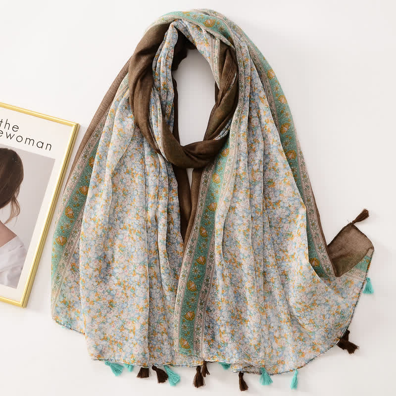 Women's Thin Lovely Butterfly Floral Tassel Scarf - Image 37