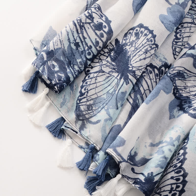 Women's Thin Lovely Butterfly Floral Tassel Scarf - Image 7