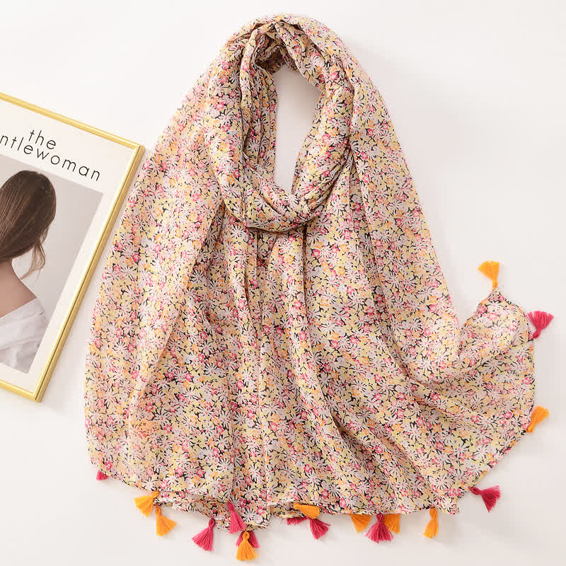 Women's Thin Lovely Butterfly Floral Tassel Scarf - Image 8