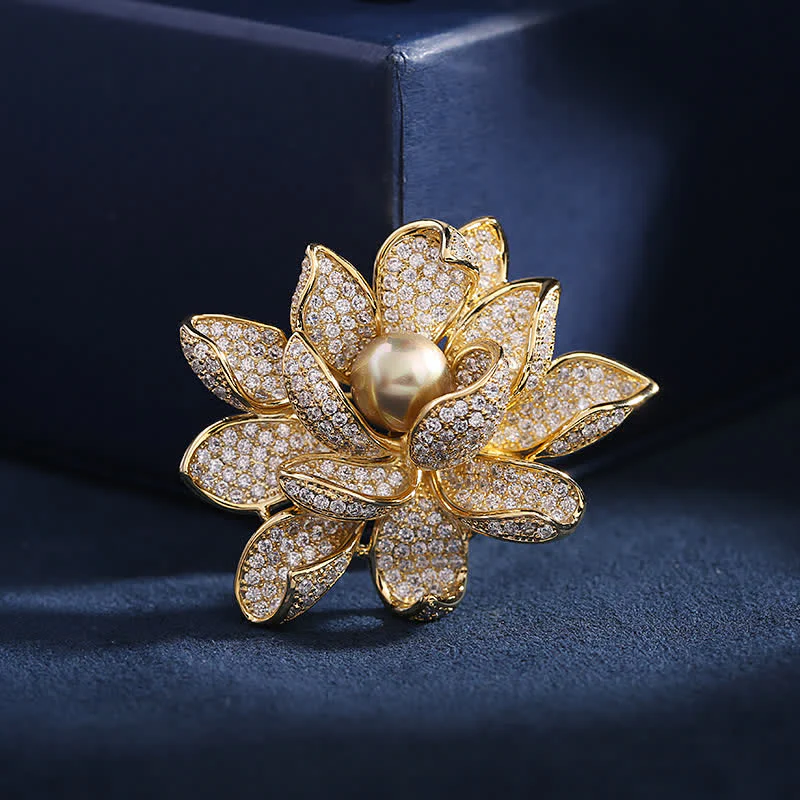 Women's Three-Dimensional Pearl Lotus Brooch - Image 6