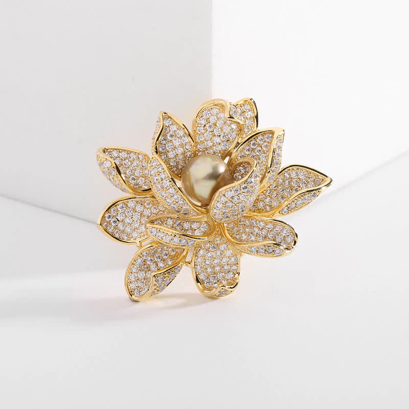 Women's Three-Dimensional Pearl Lotus Brooch - Image 7