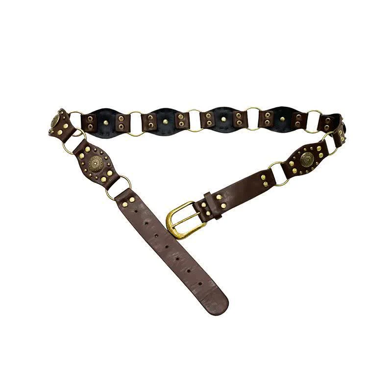Women's Timeless Hollow Out Concho Rivets Leather Belt - Image 3