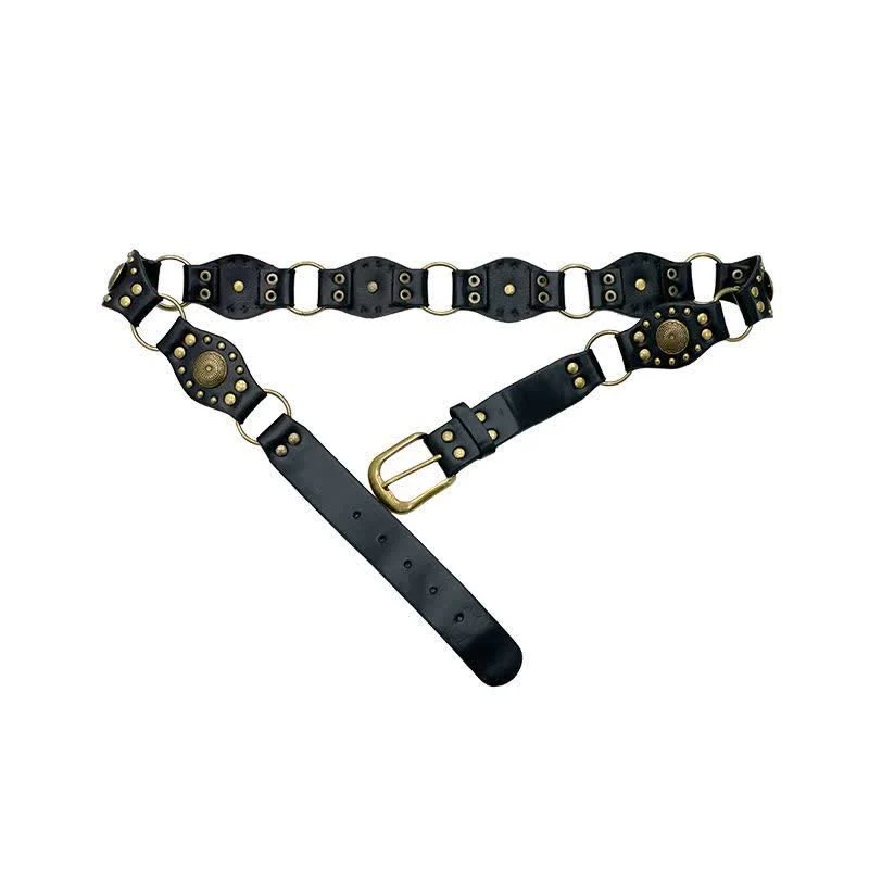 Women's Timeless Hollow Out Concho Rivets Leather Belt - Image 5