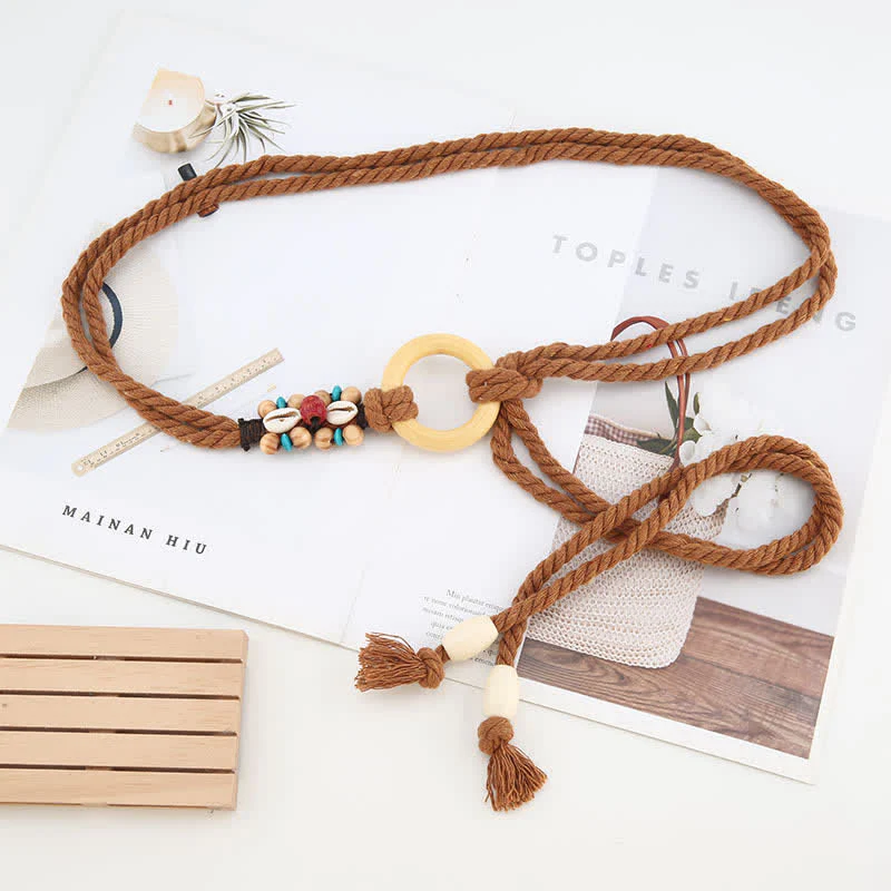 Women's Tribal Decor Ring Link Boho Waist Rope Belt - Image 8