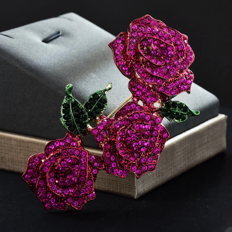 Women's Triple Beauty Roses Sparkling Rhinestone Brooch - Image 6