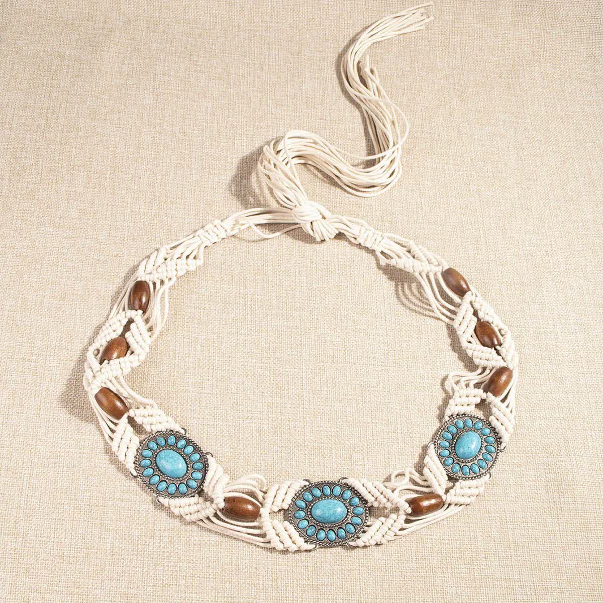 Women's Turquoise Inlaid Bohemian Braided Waist Rope Belt - Image 5