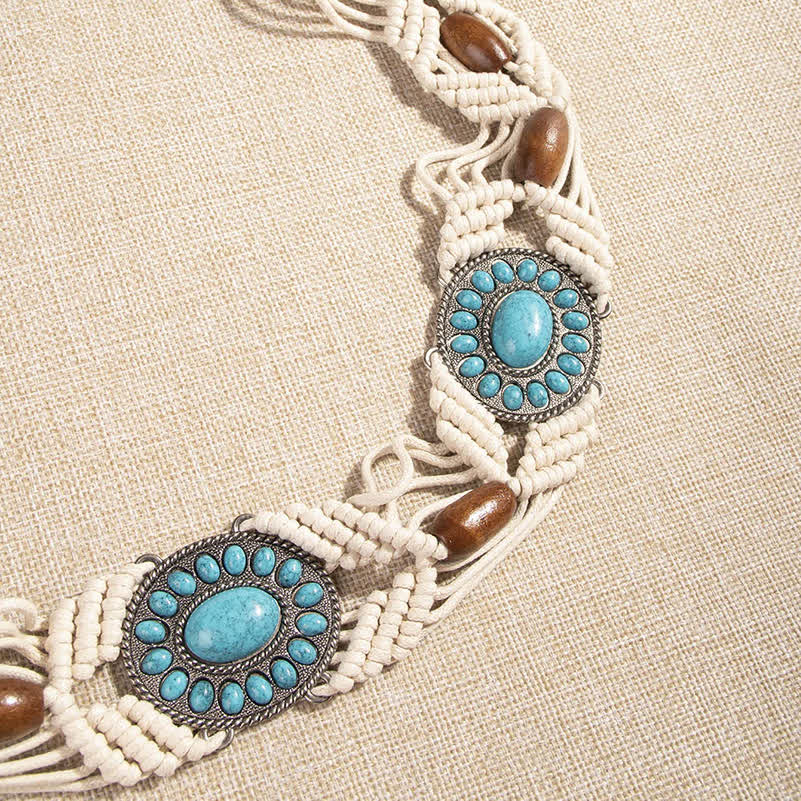 Women's Turquoise Inlaid Bohemian Braided Waist Rope Belt - Image 6