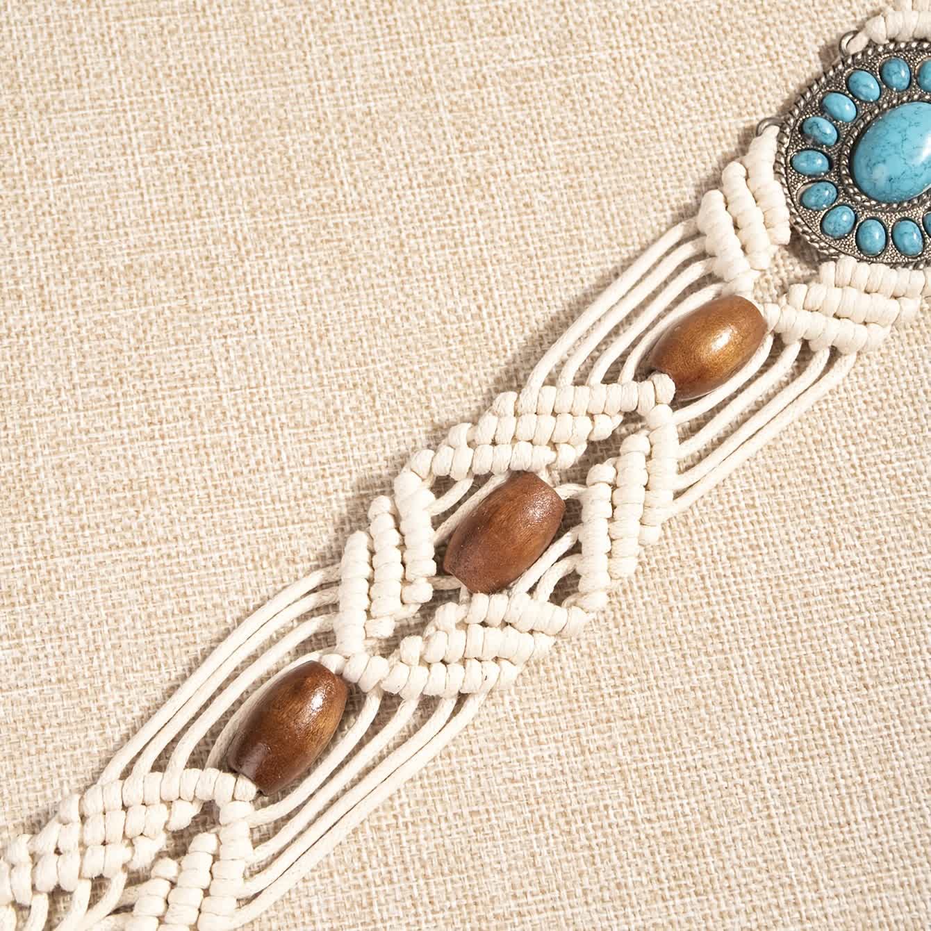 Women's Turquoise Inlaid Bohemian Braided Waist Rope Belt - Image 7