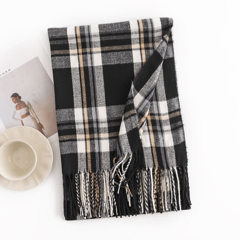 Women's Versatile British Checked Fringe Scarf - Image 15