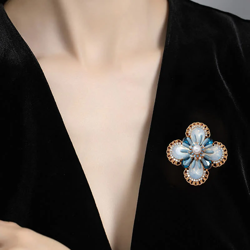 Women's Vintage Blue Opal Flower Brooch - Image 2