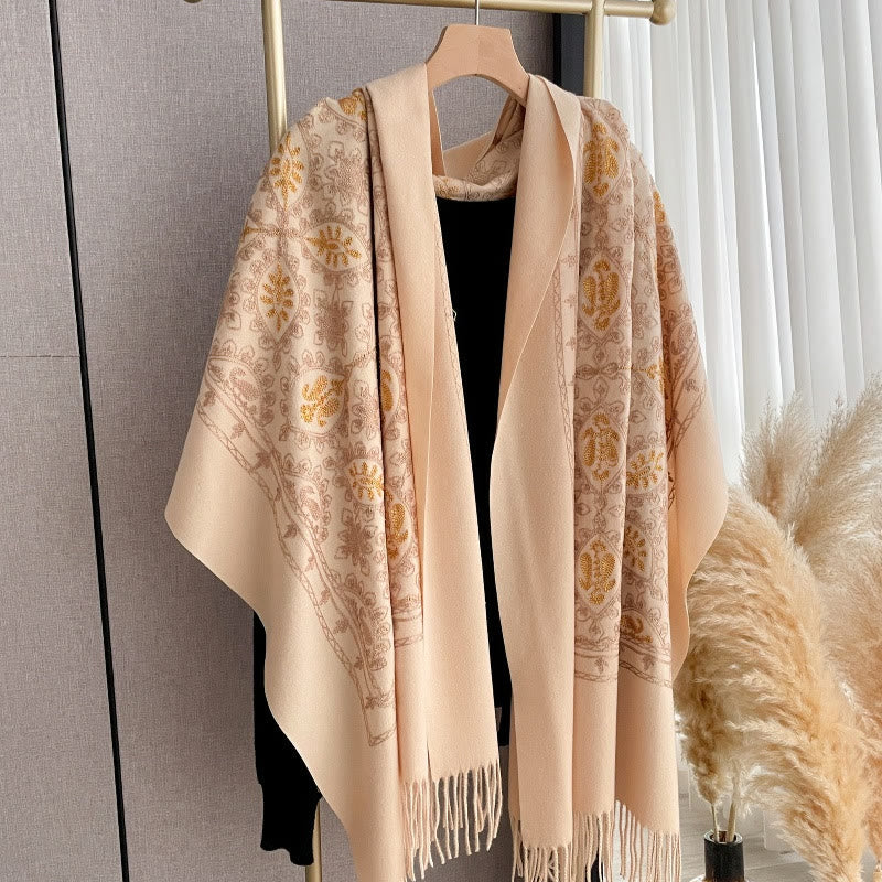 Women's Vintage Floral Pattern Fringed Shawl Scarf - Image 10