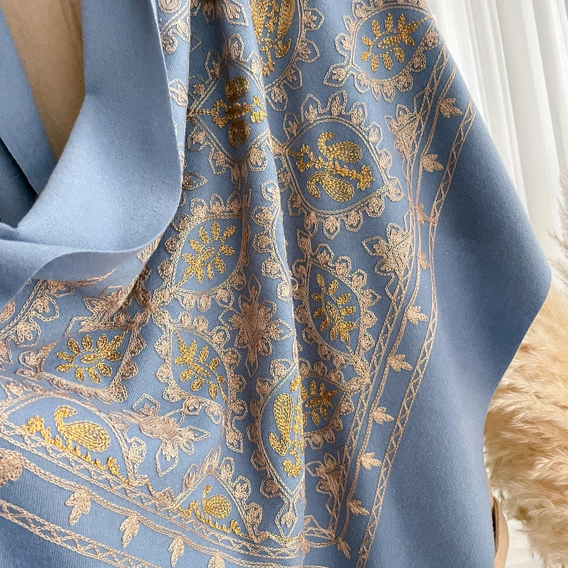 Women's Vintage Floral Pattern Fringed Shawl Scarf - Image 5