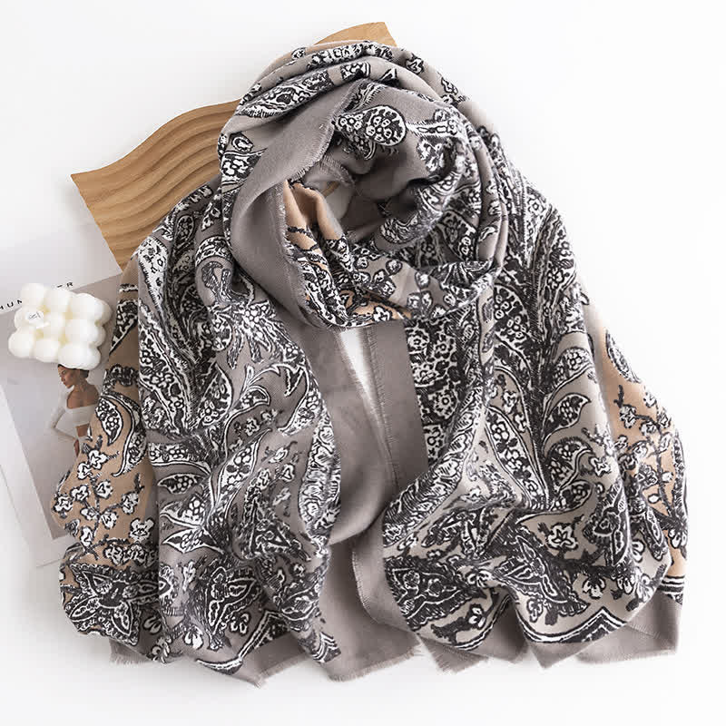 Women's Vintage National Style Gray Printing Scarf - Image 3