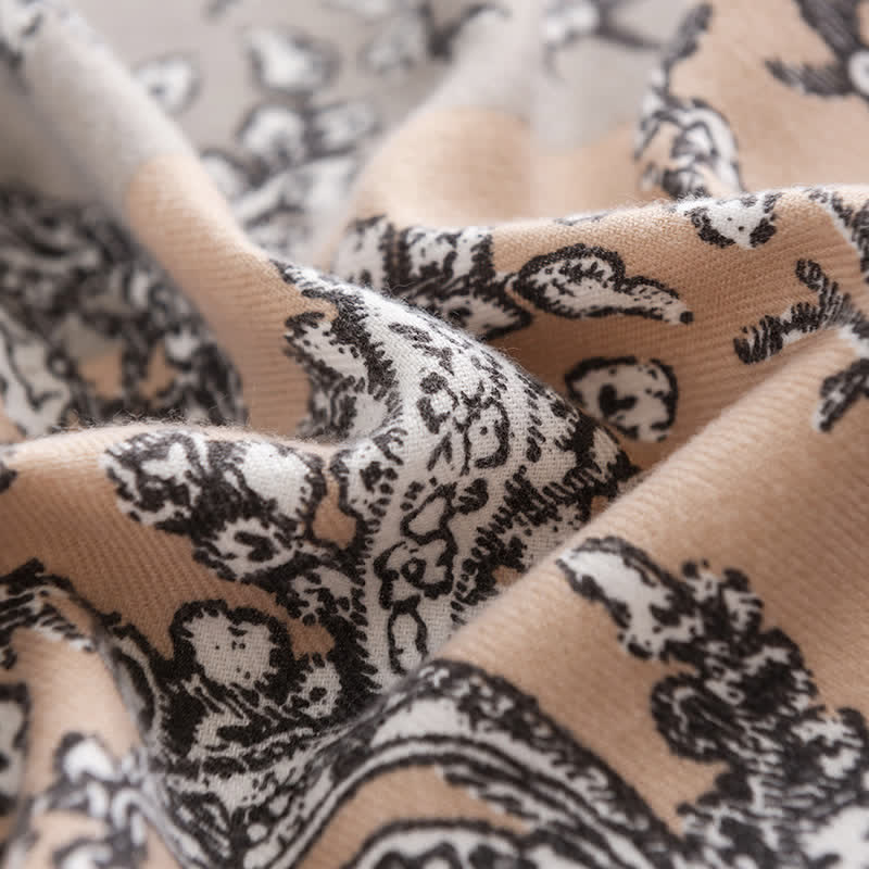 Women's Vintage National Style Gray Printing Scarf - Image 4