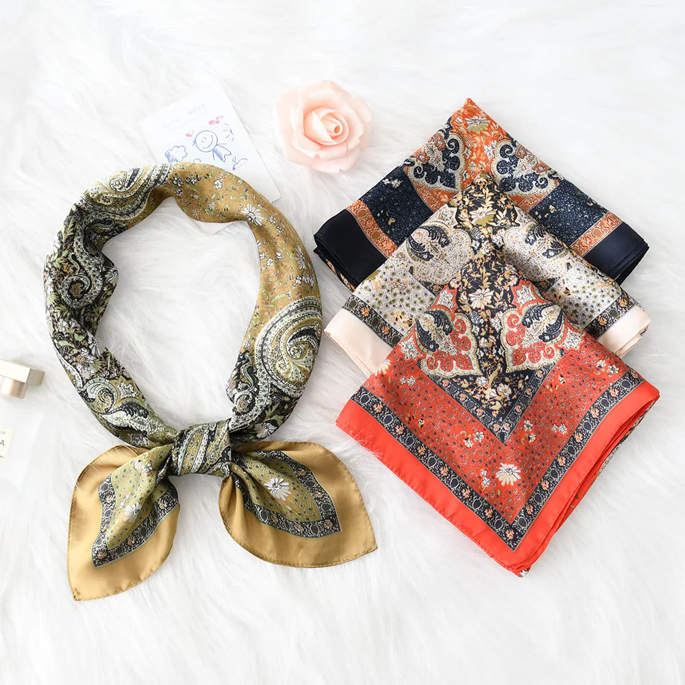 Women's Vintage Paisley Pattern Silky Satin Elegant All-Season Square Scarf