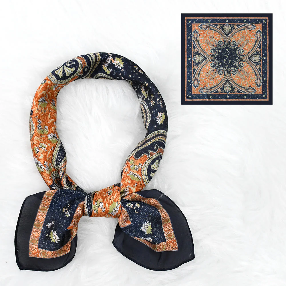 Women's Vintage Paisley Pattern Silky Satin Elegant All-Season Square Scarf - Image 2